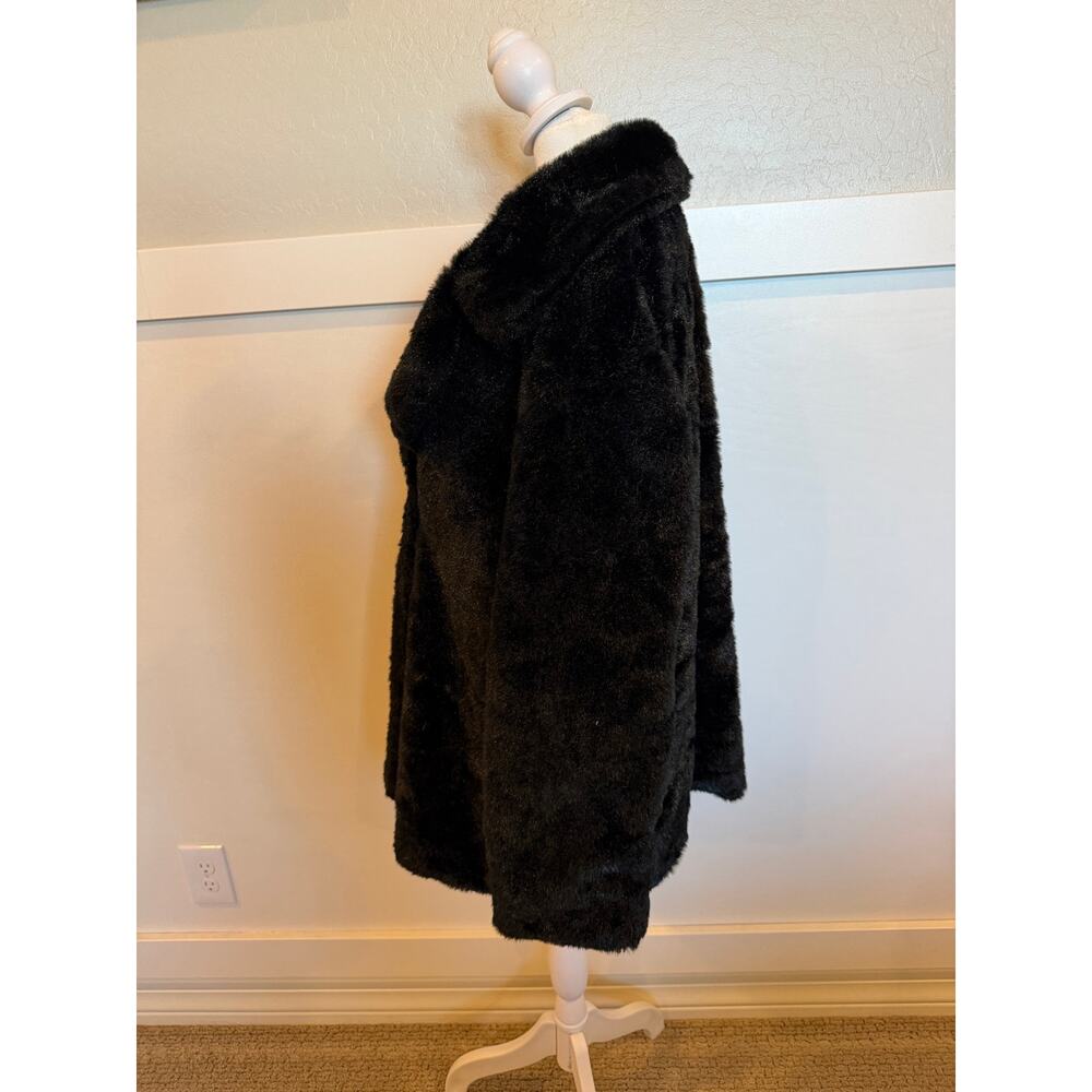 Vintage Groggy Black Faux Fur Coat Jacket Medium Plush Collared - Picture 2 of 8